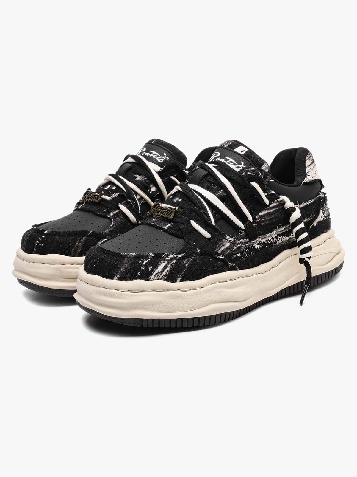 Retro Washed Denim Low Top Platform Sneakers