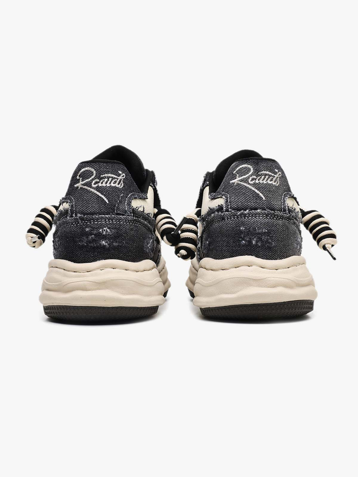 Retro Washed Denim Low Top Platform Sneakers