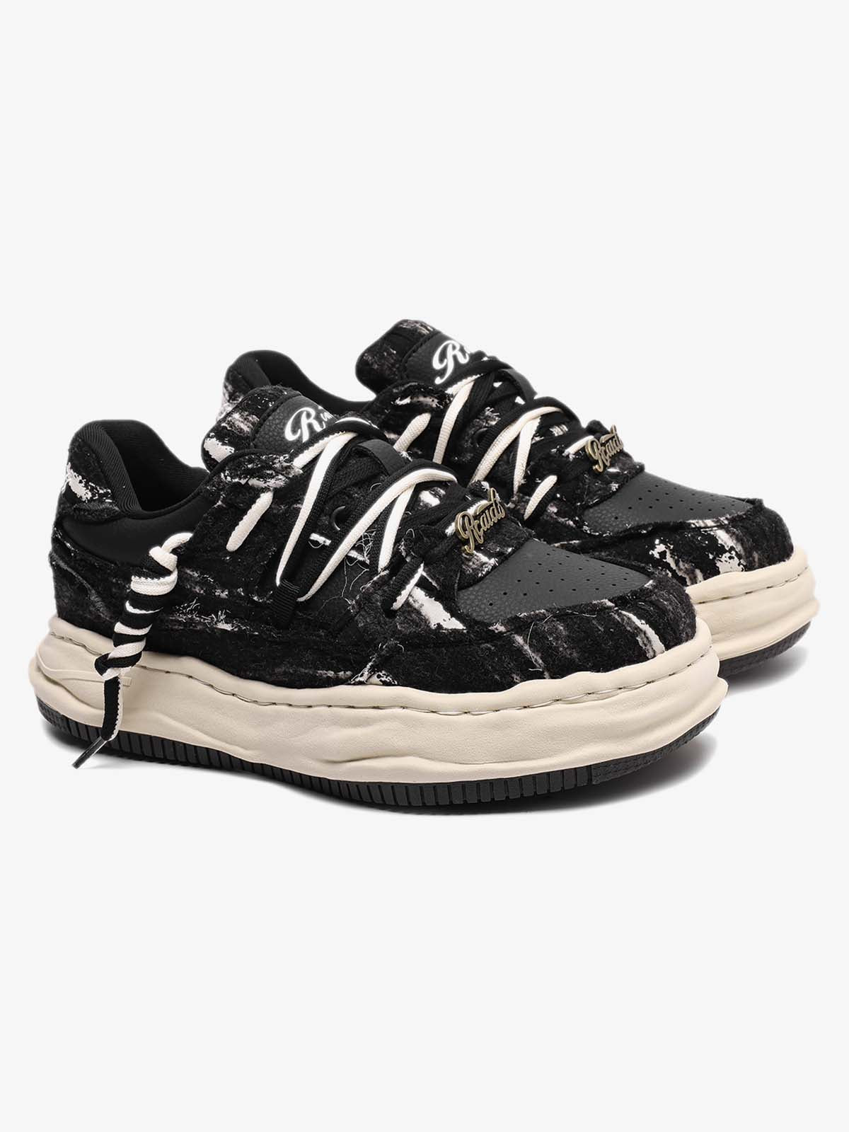 Retro Washed Denim Low Top Platform Sneakers