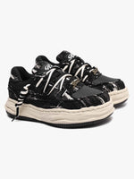 Retro Washed Denim Low Top Platform Sneakers