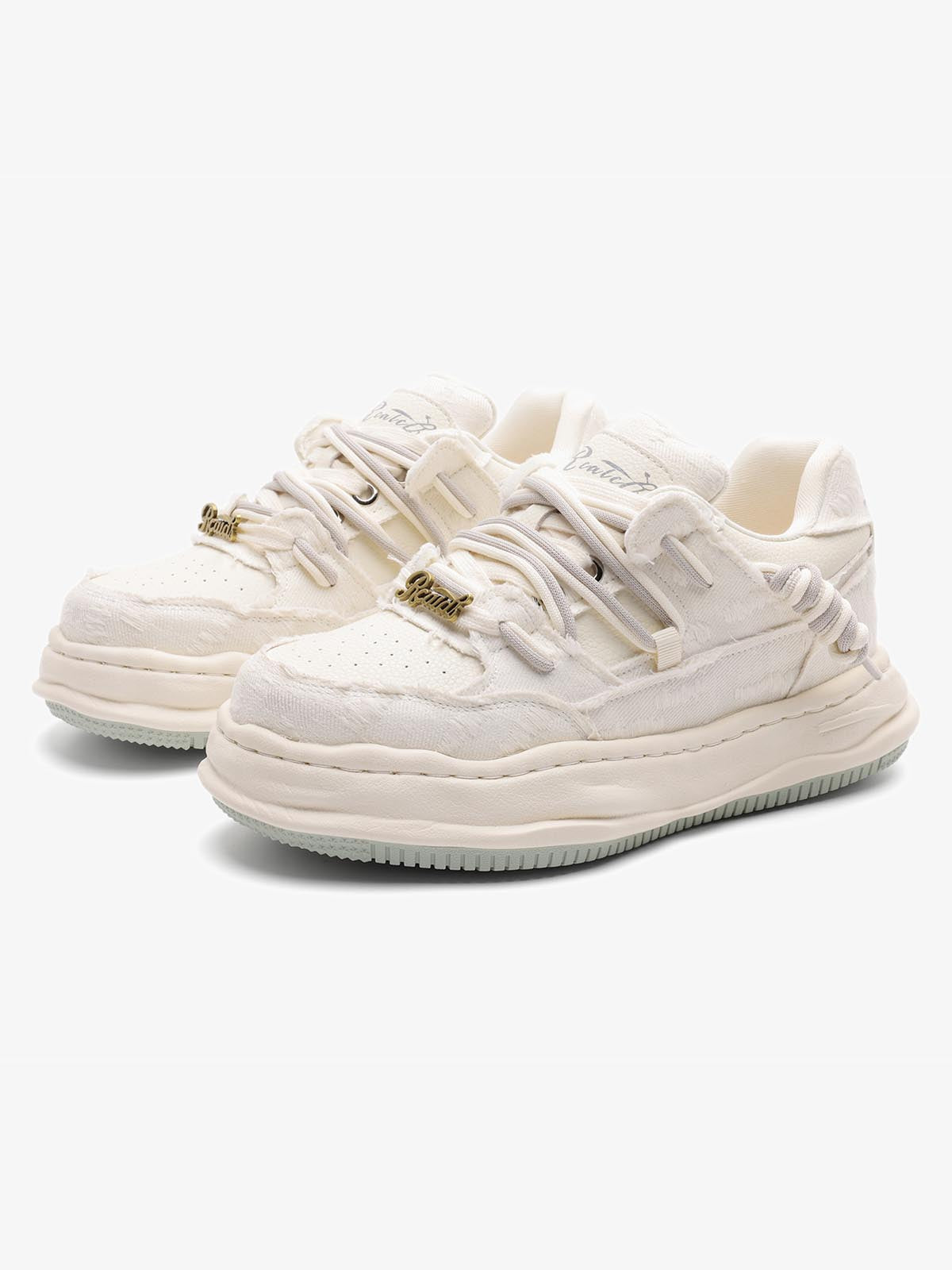 Retro Washed Denim Low Top Platform Sneakers