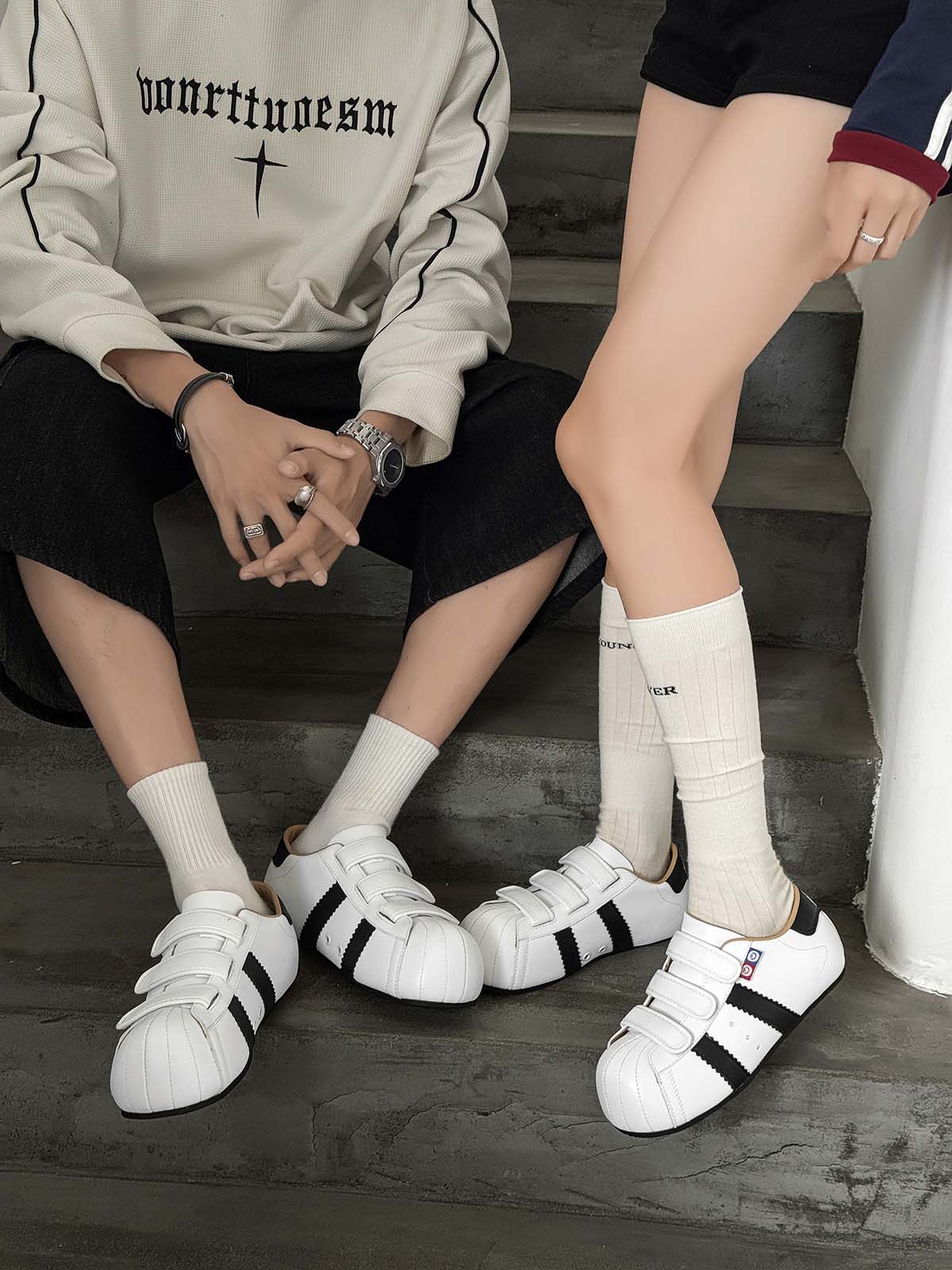 Vintage Shell Toe Velcro Strap Puffy Sneakers