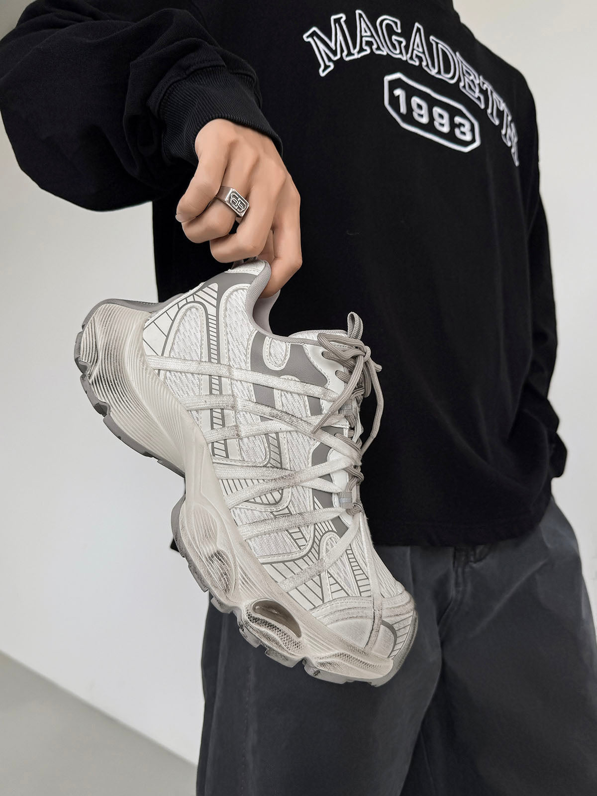 Breathable Mesh Lace-up Dirty Chunky Sneakers