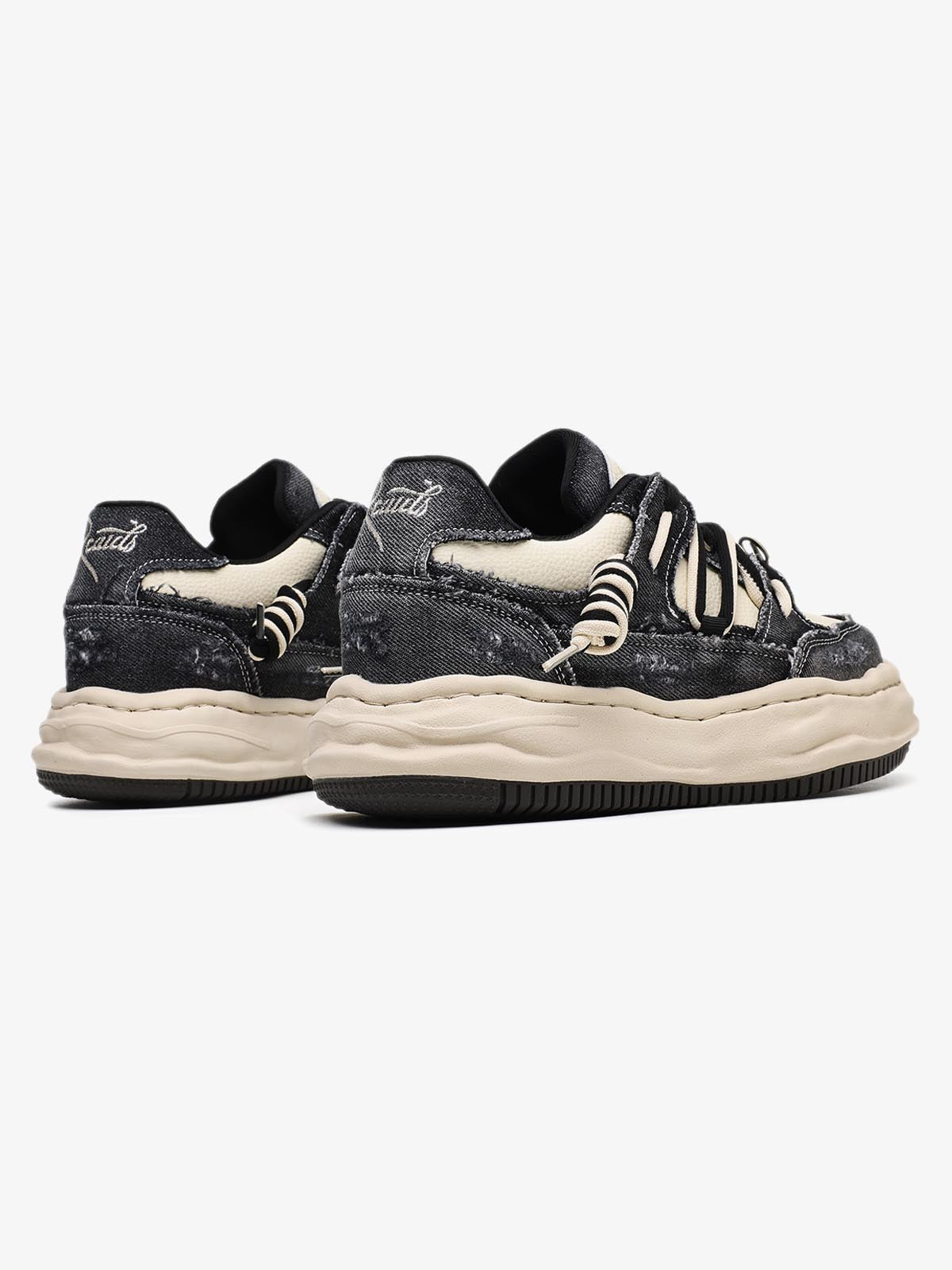 Retro Washed Denim Low Top Platform Sneakers