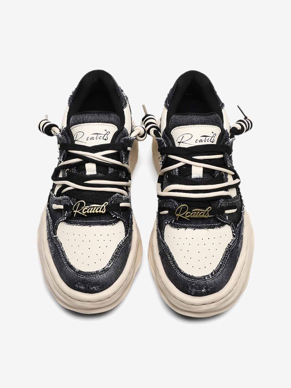 Retro Washed Denim Low Top Platform Sneakers