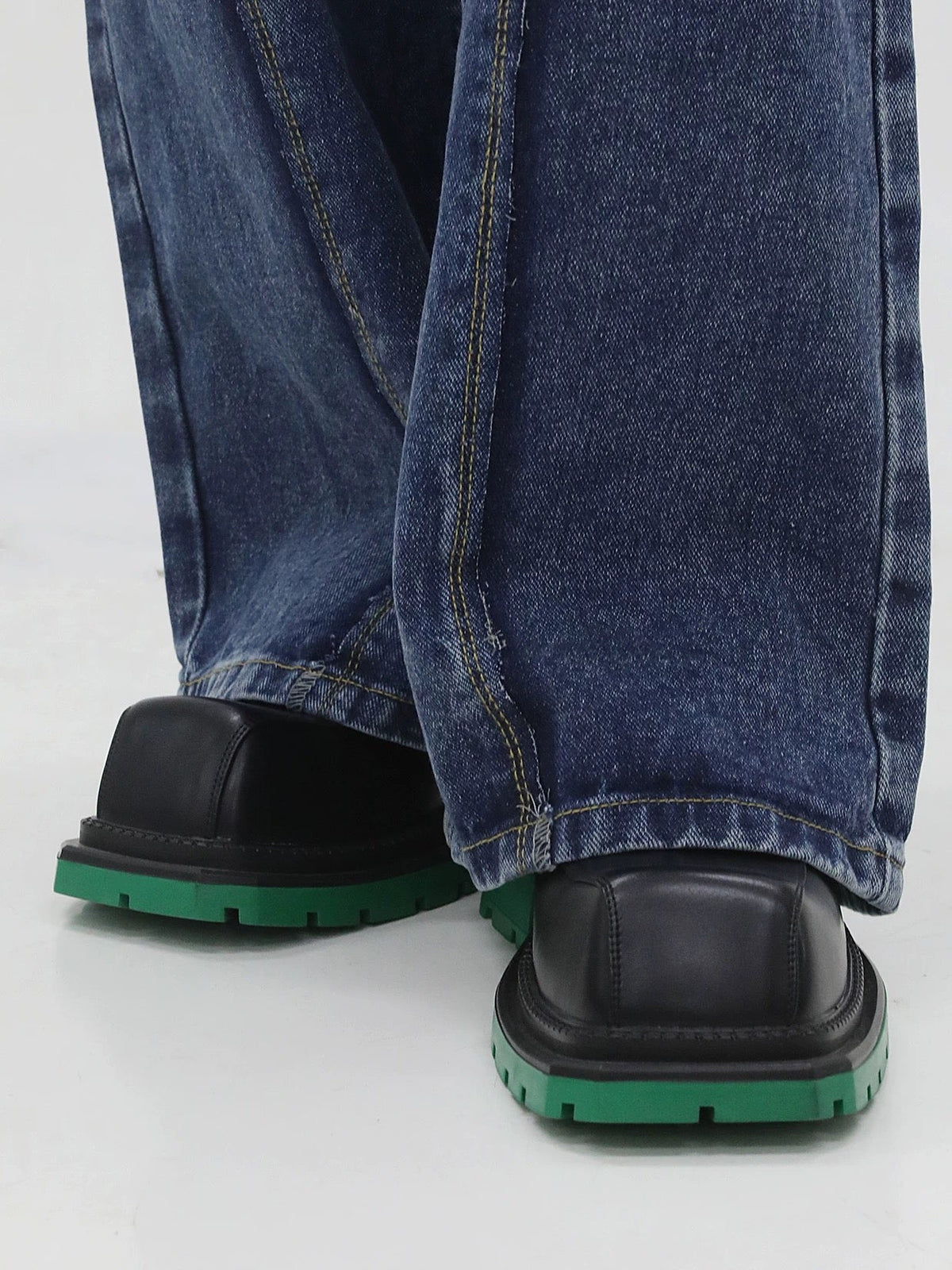 Black Square Toe Leather Shoes Streetwear