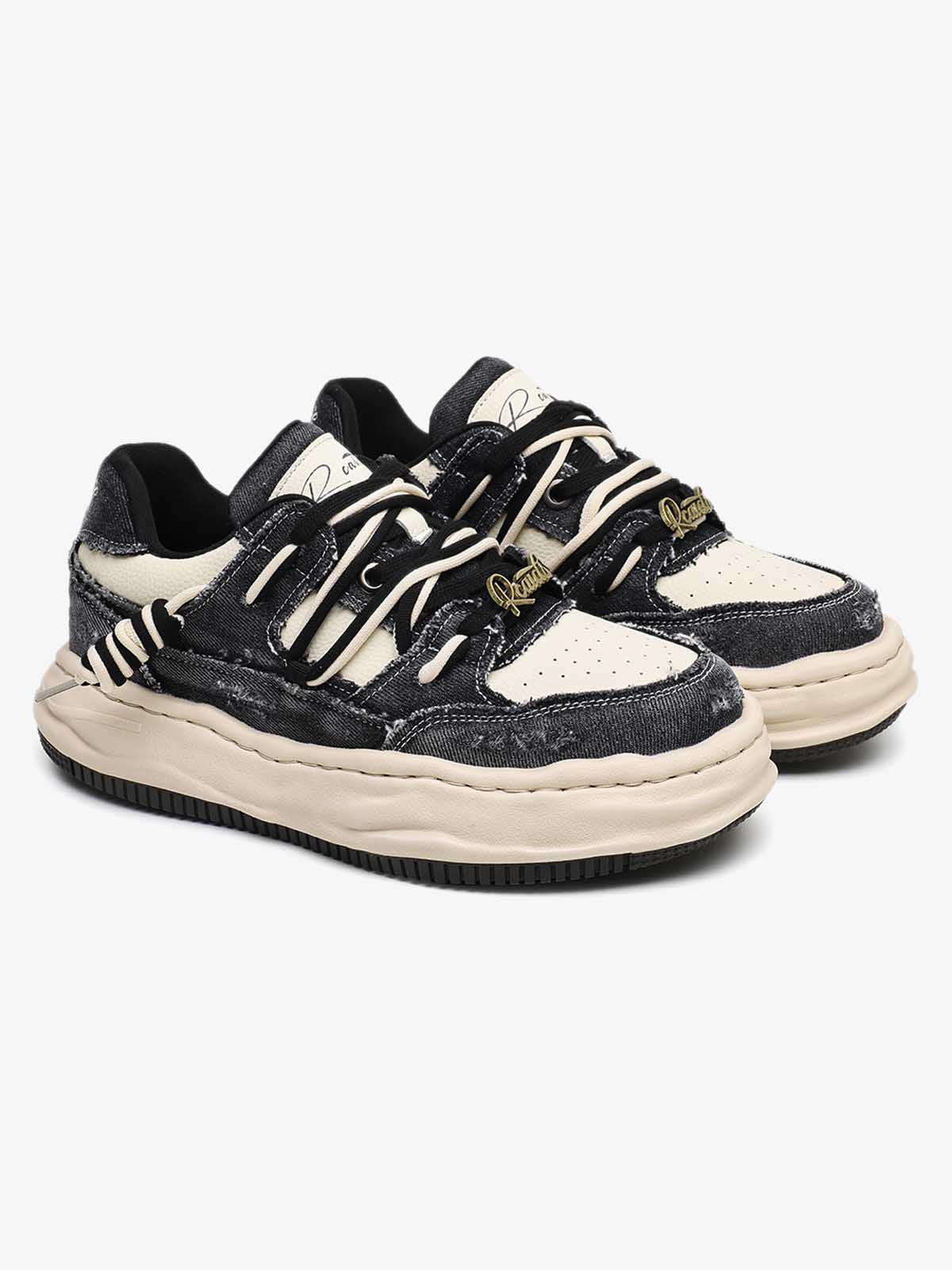 Retro Washed Denim Low Top Platform Sneakers