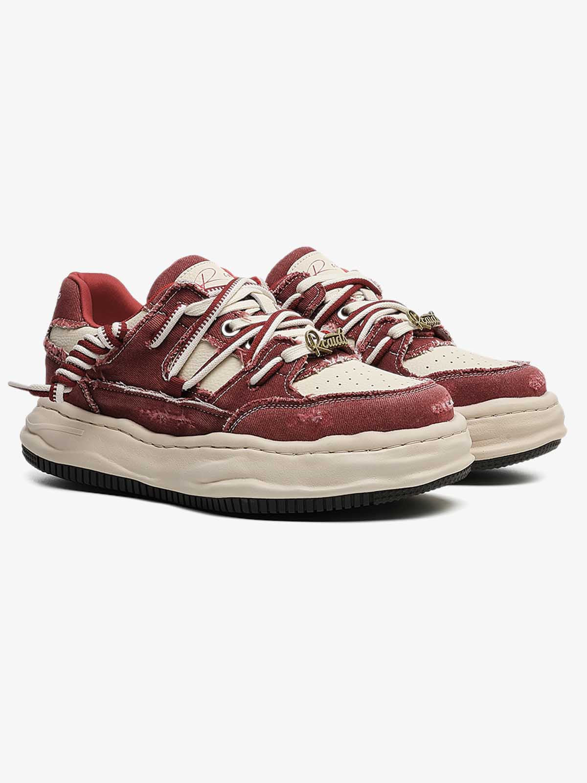 Retro Washed Denim Low Top Platform Sneakers