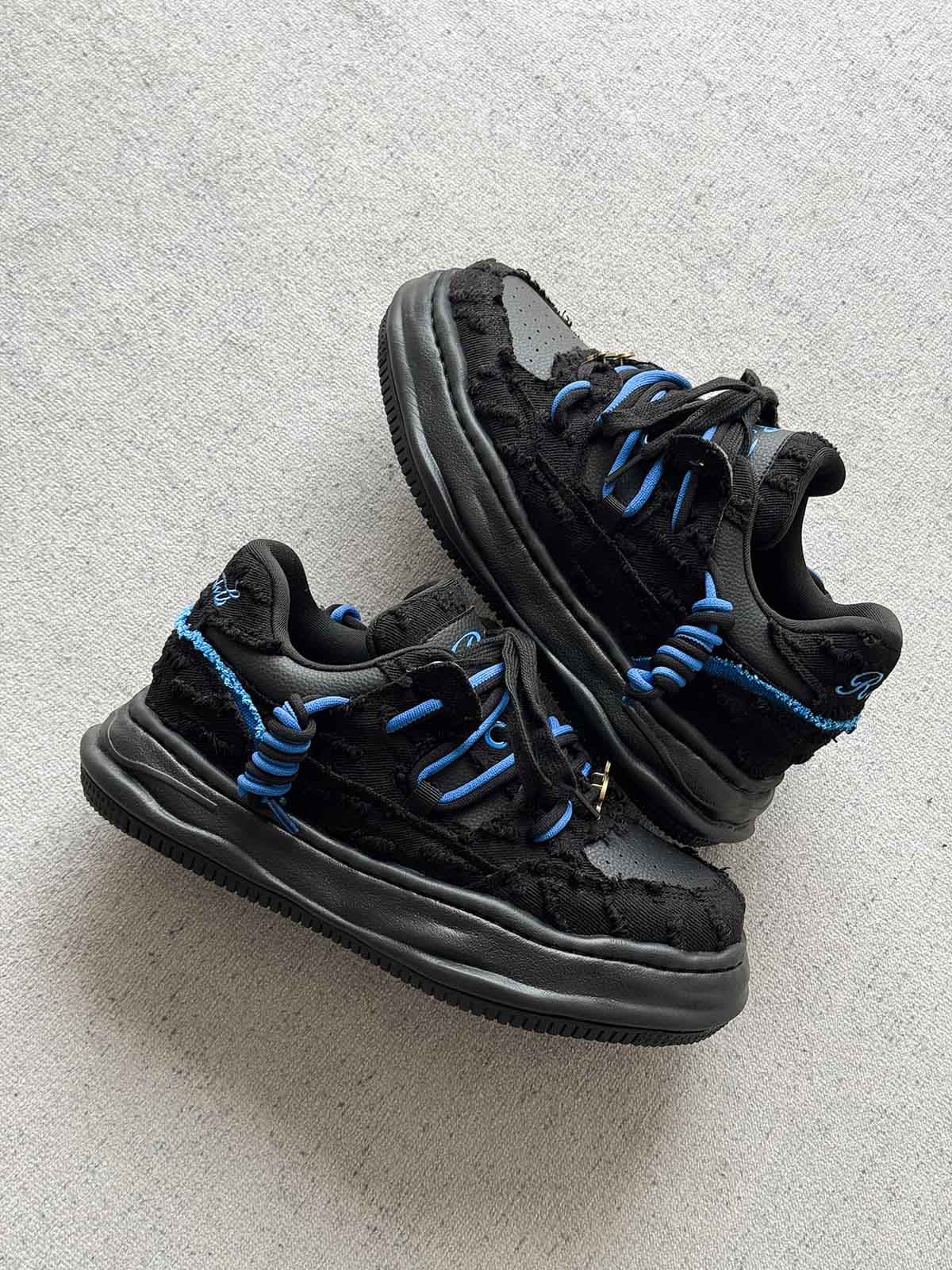 Retro Washed Denim Low Top Platform Sneakers