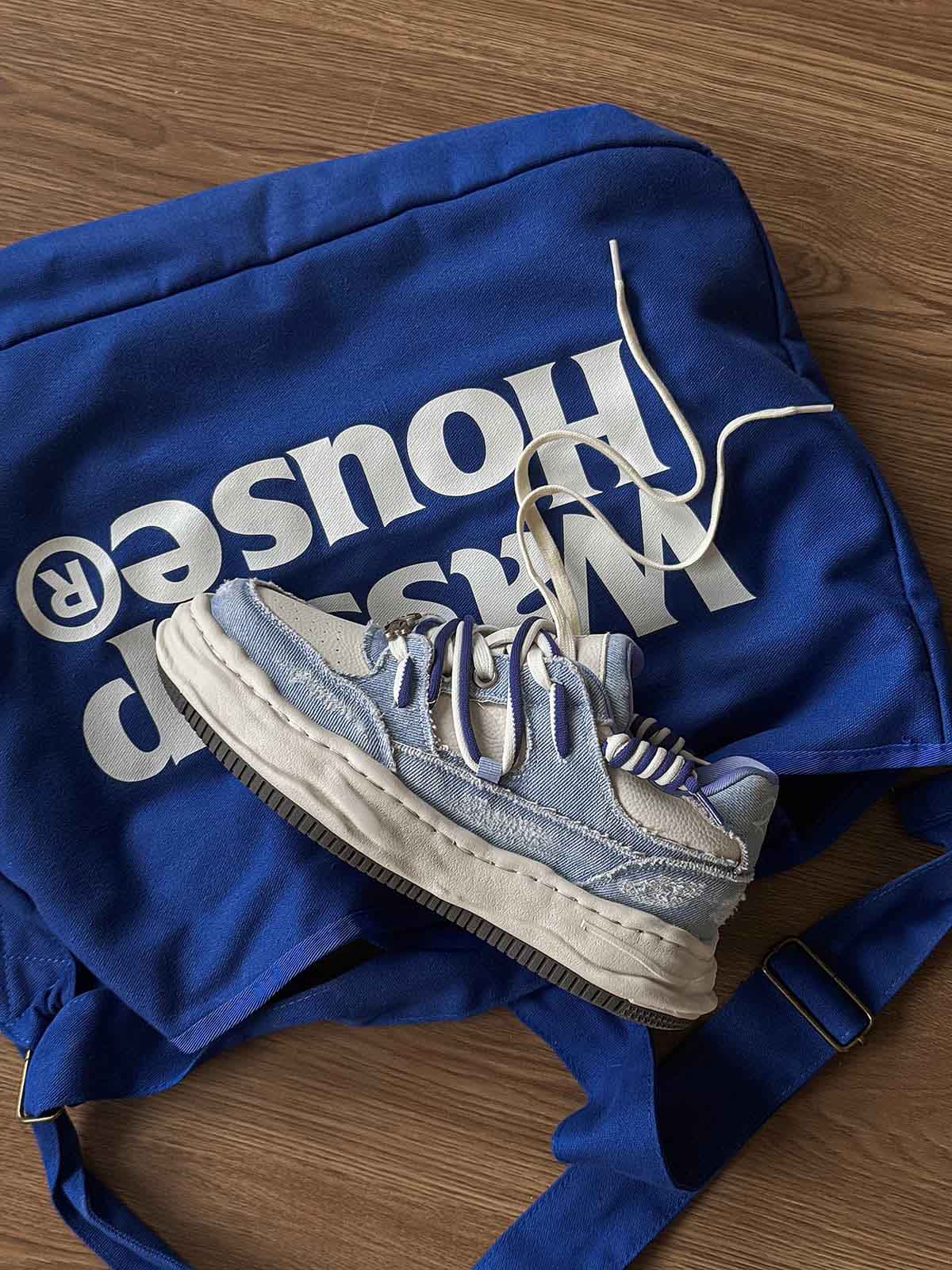 Retro Washed Denim Low Top Platform Sneakers