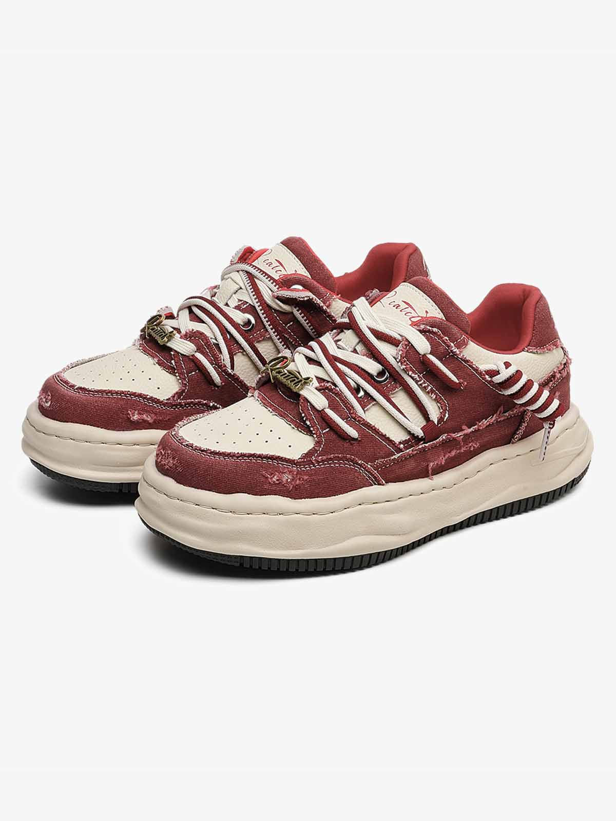 Retro Washed Denim Low Top Platform Sneakers
