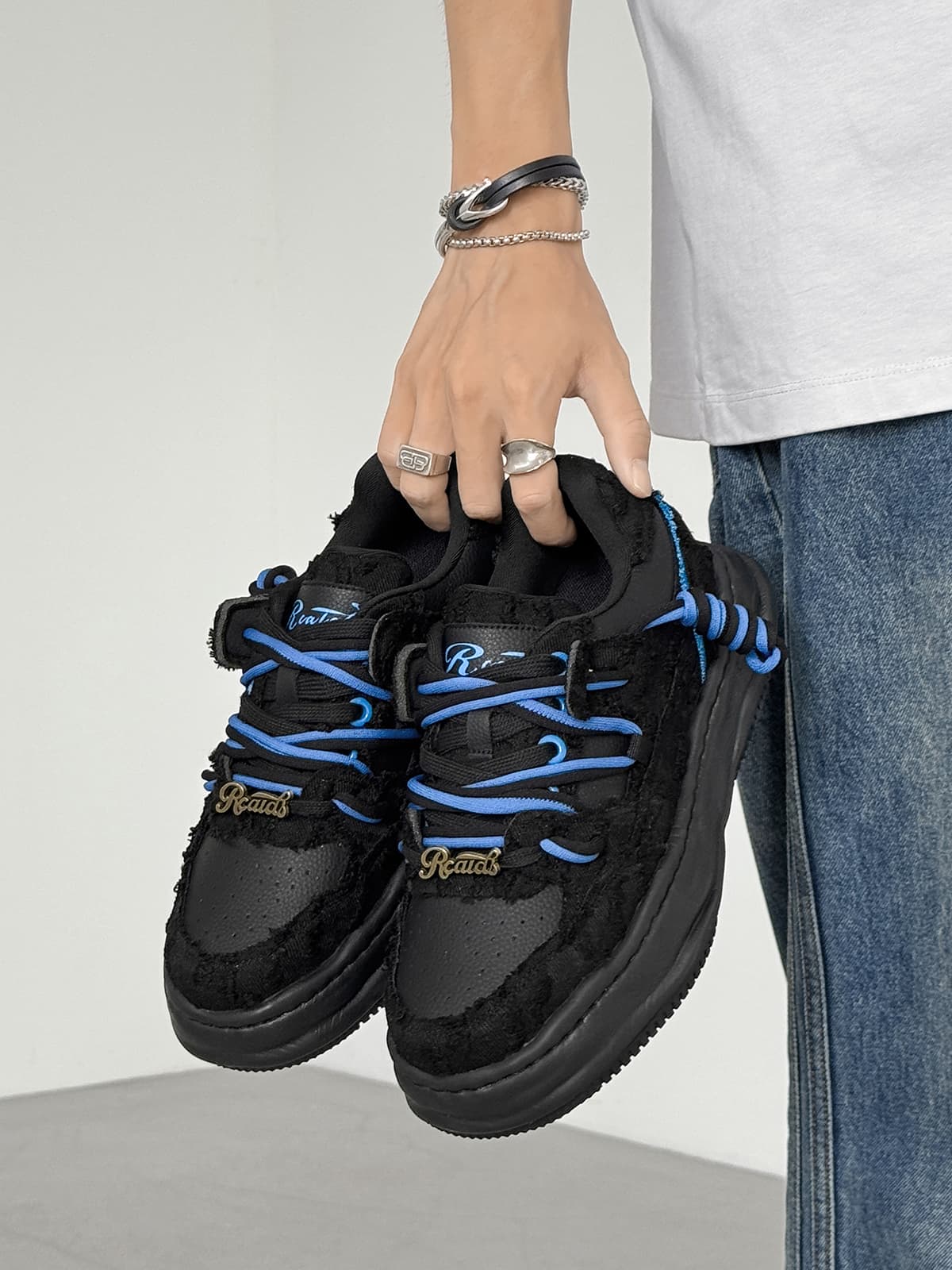 Retro Washed Denim Low Top Platform Sneakers