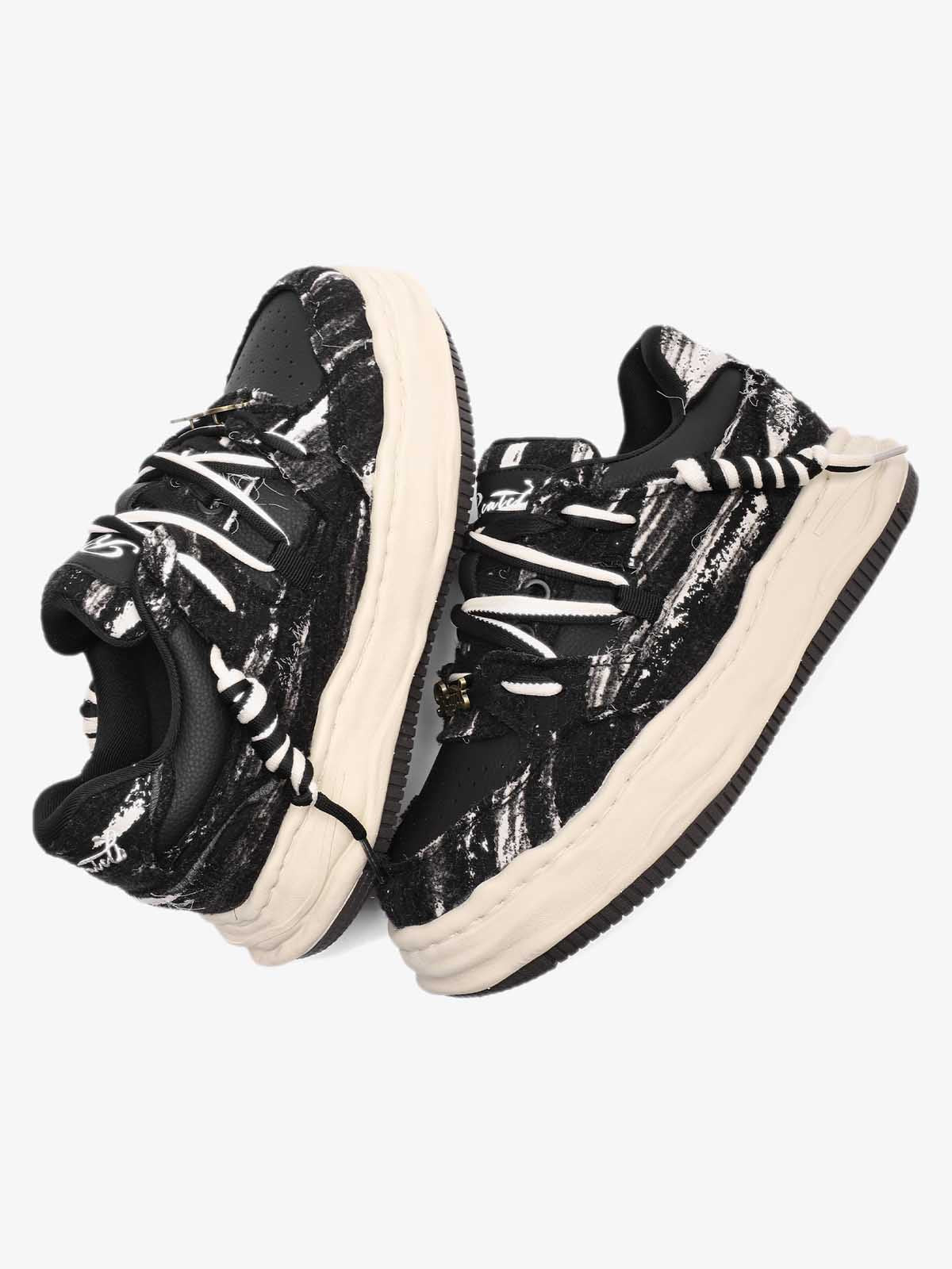 Retro Washed Denim Low Top Platform Sneakers