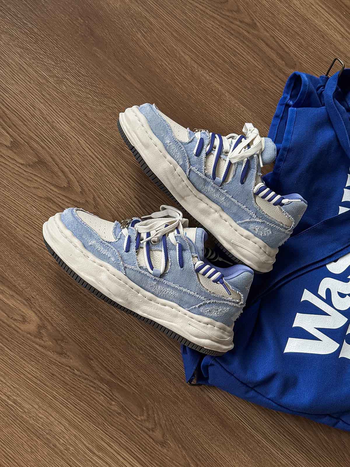 Retro Washed Denim Low Top Platform Sneakers