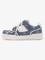 Retro Distressed Denim Patch Velcro Sneakers