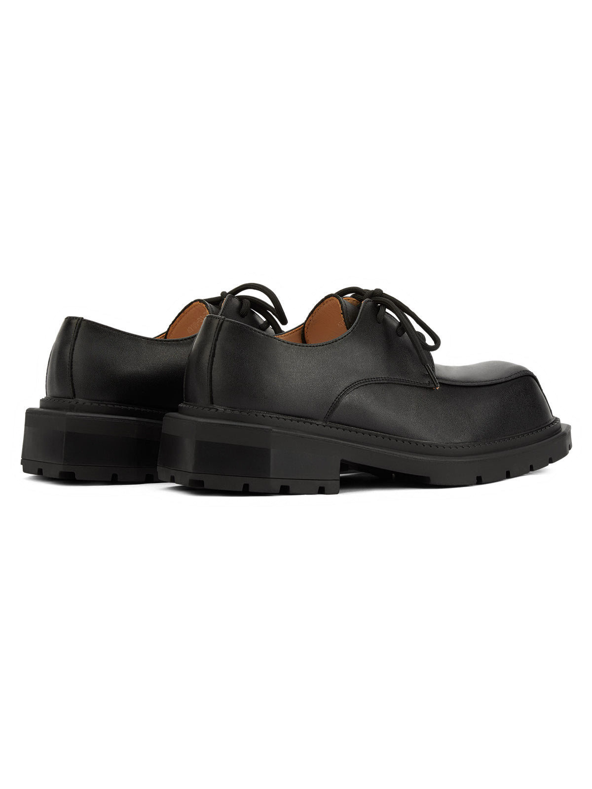 Black Square Toe Leather Shoes Streetwear