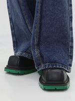 Black Square Toe Leather Shoes Streetwear