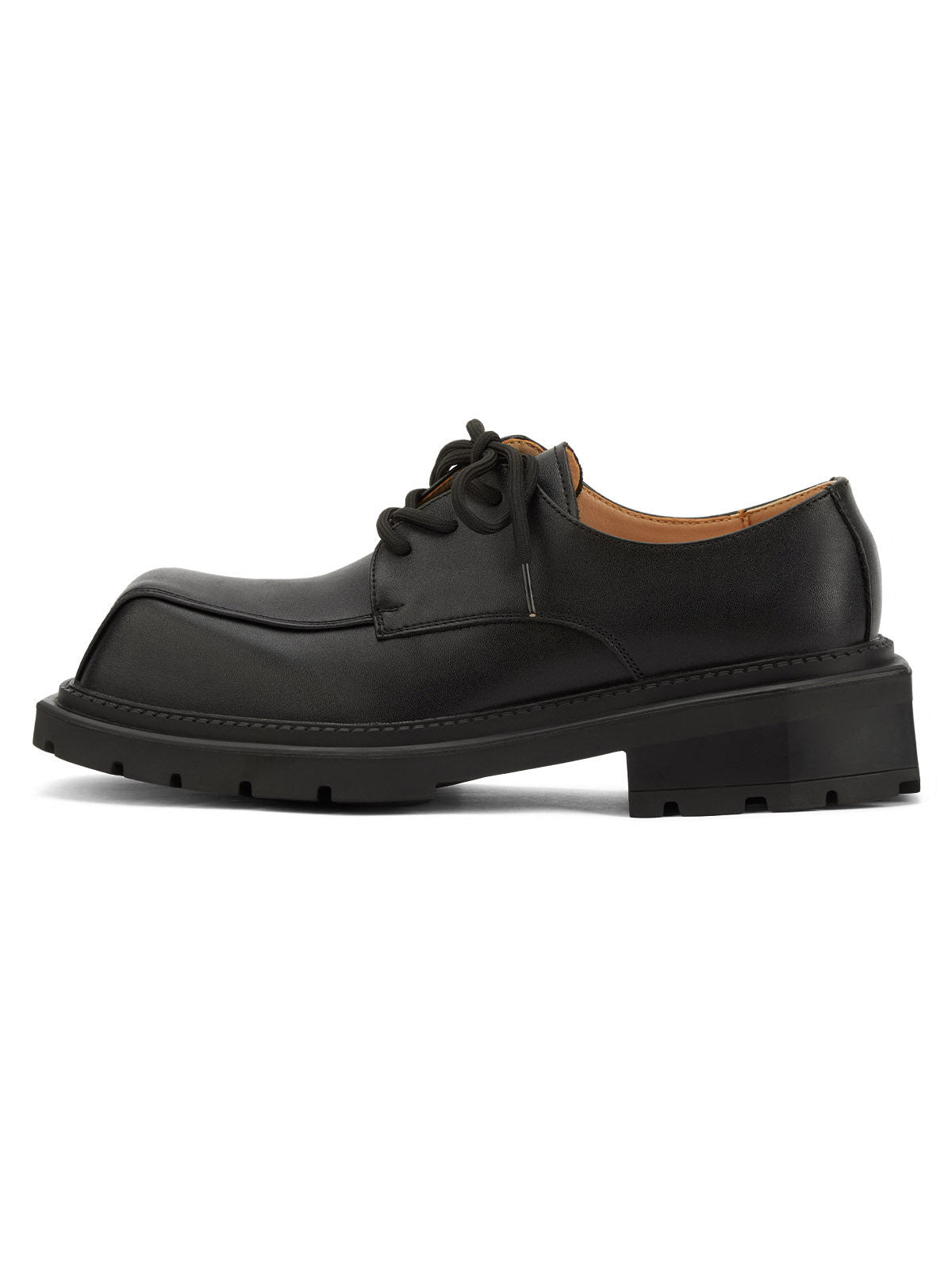Black Square Toe Leather Shoes Streetwear