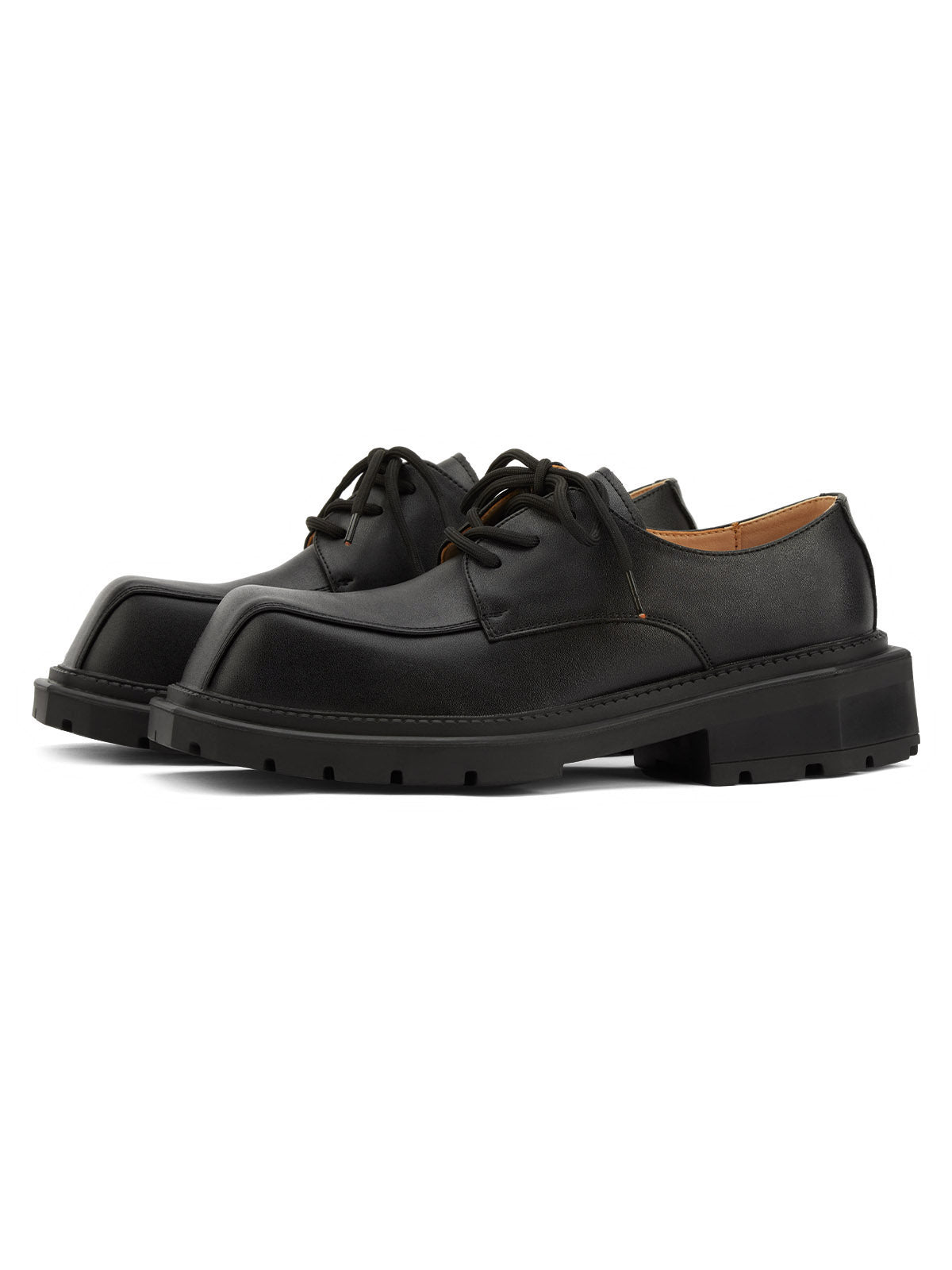 Black Square Toe Leather Shoes Streetwear