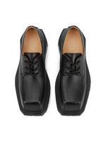 Black Square Toe Leather Shoes Streetwear