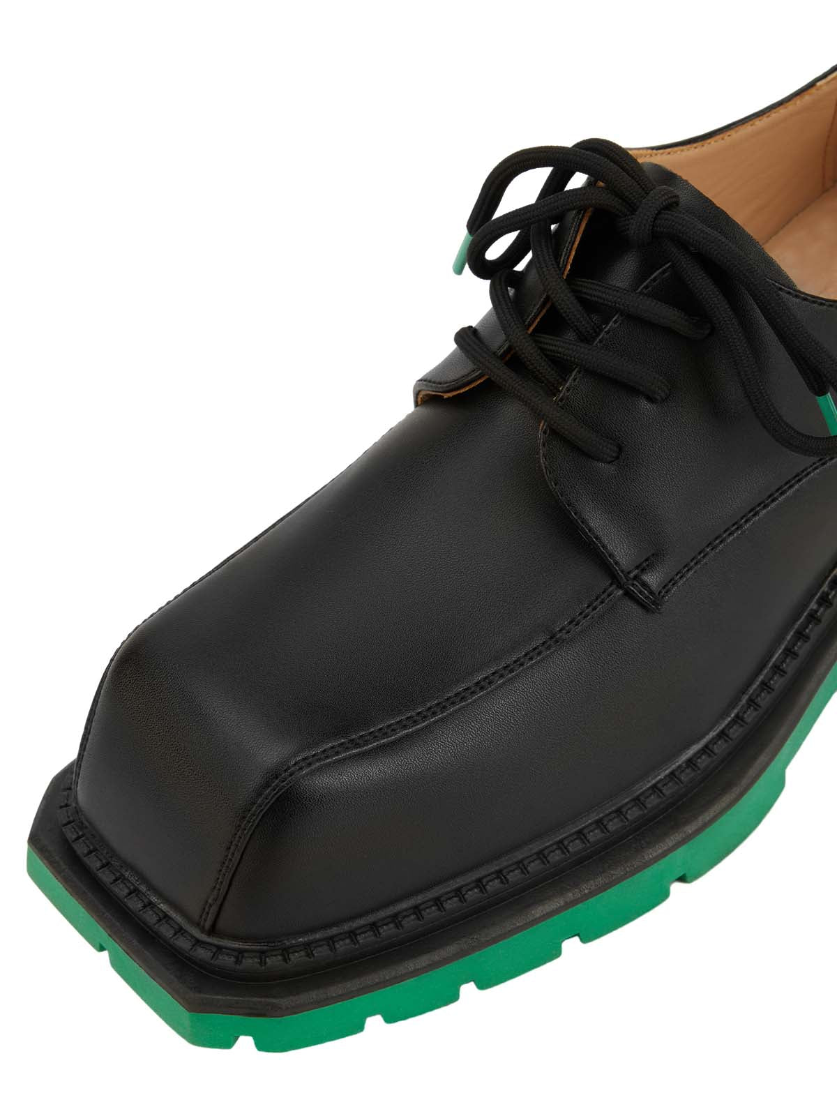 Black Square Toe Leather Shoes Streetwear