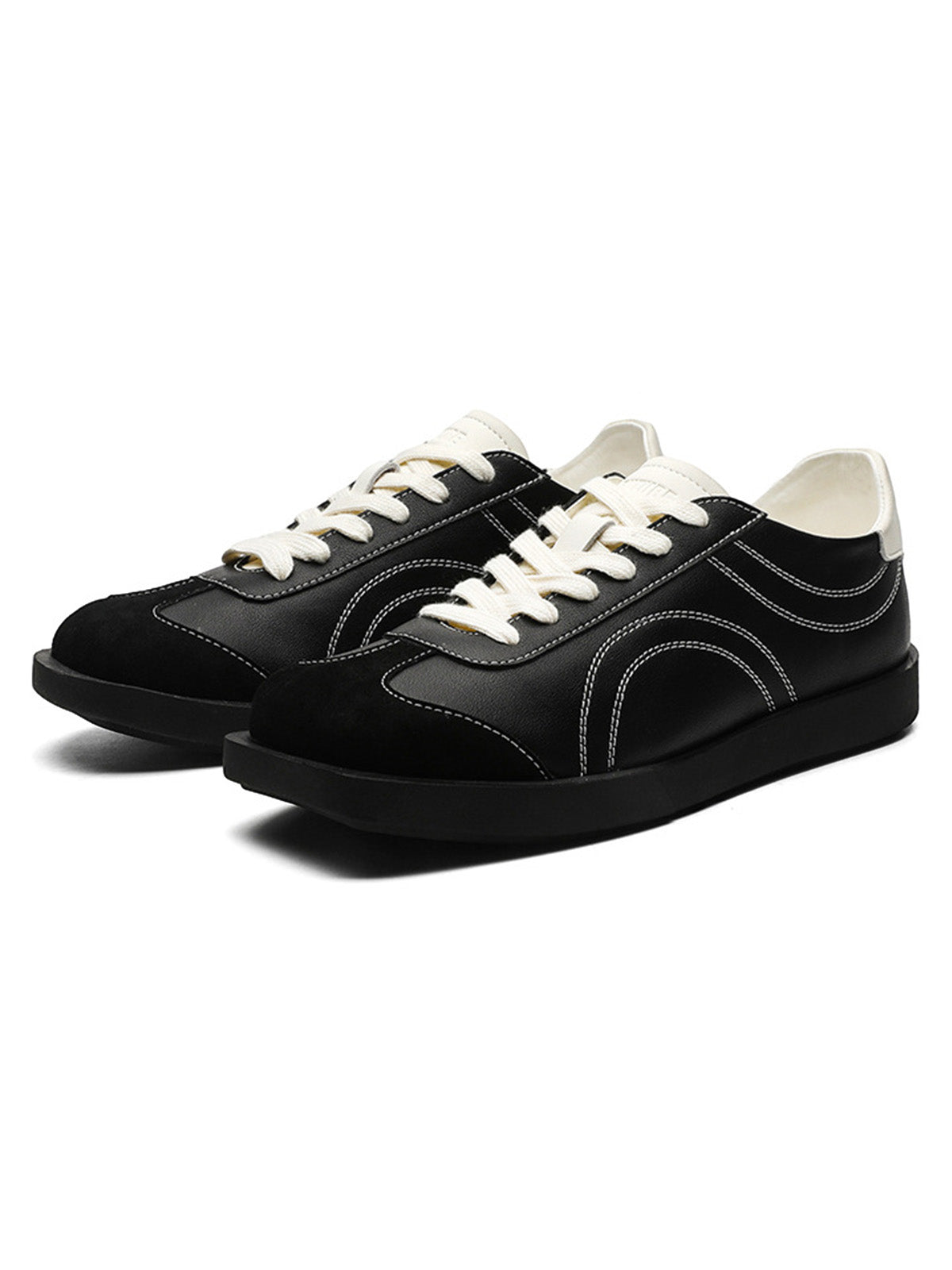 Classic Black Fluid Lines Leather Sneakers Streetwear