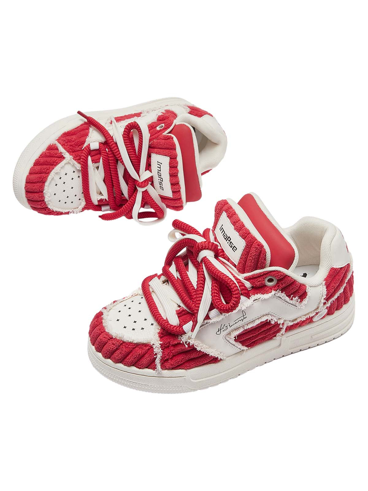 Red Contrast Color Button Decorated Sneakers Streetwear