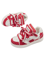 Red Contrast Color Button Decorated Sneakers Streetwear