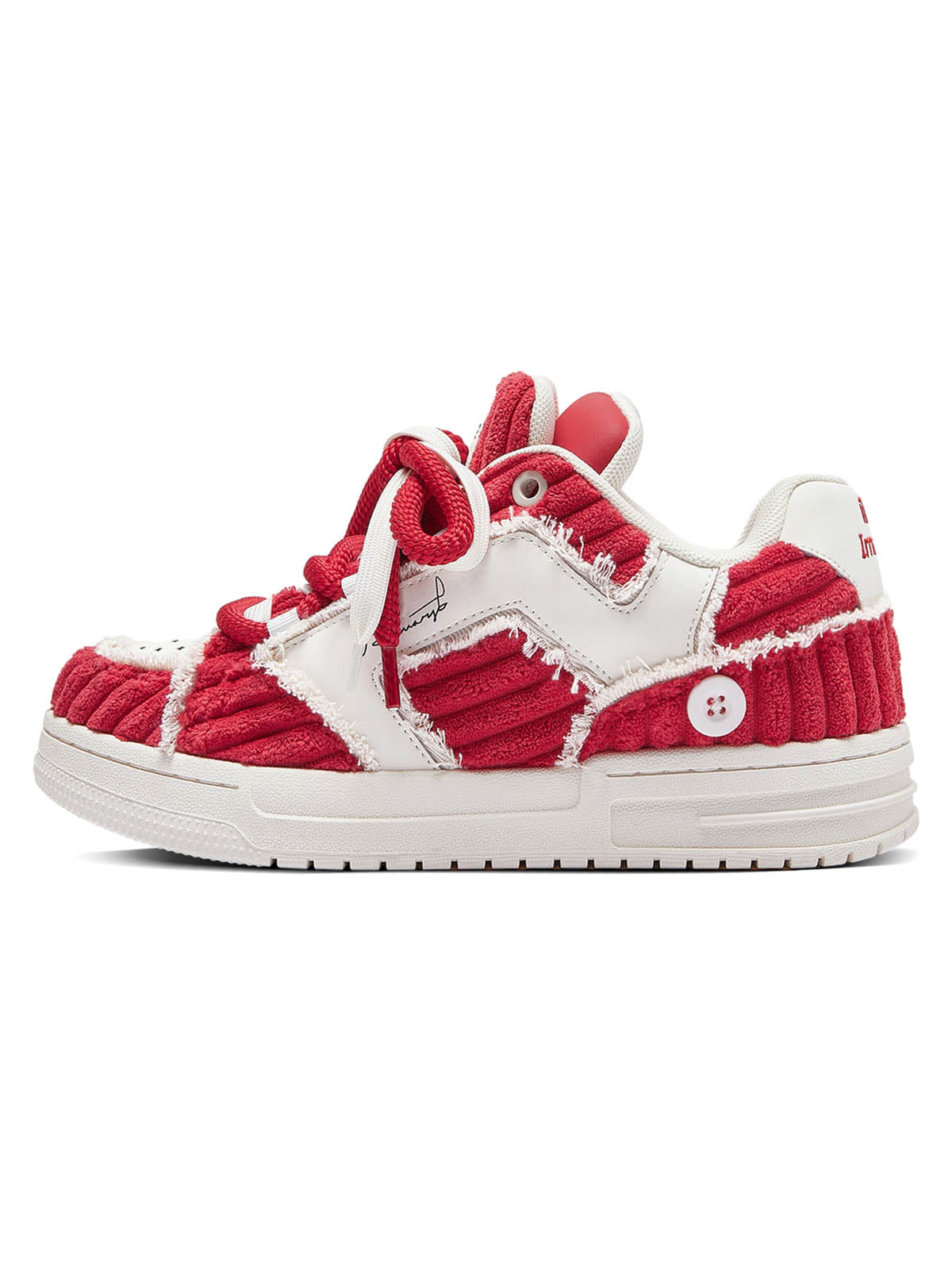 Red Contrast Color Button Decorated Sneakers Streetwear