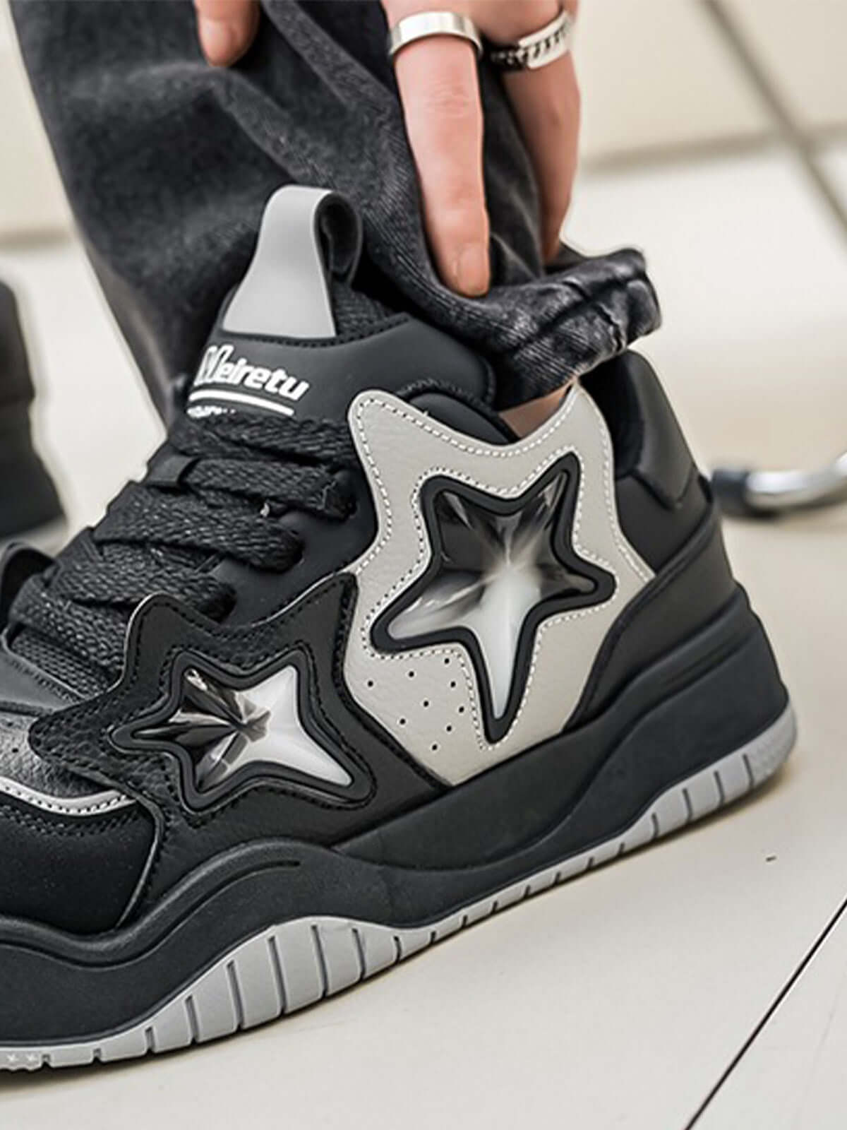 Vintage Star Sneakers Reflective Chunky Streetwear Style