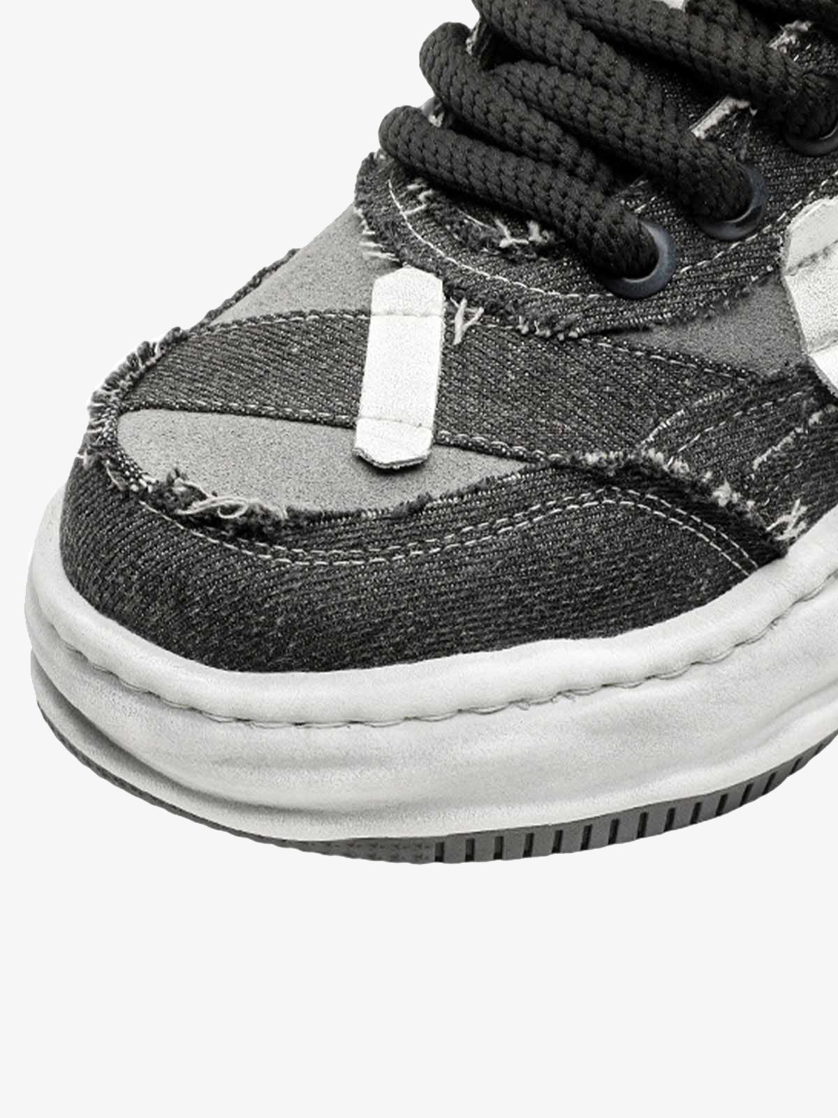 Distressed Deconstructed Split Whisker Platform Sneakers