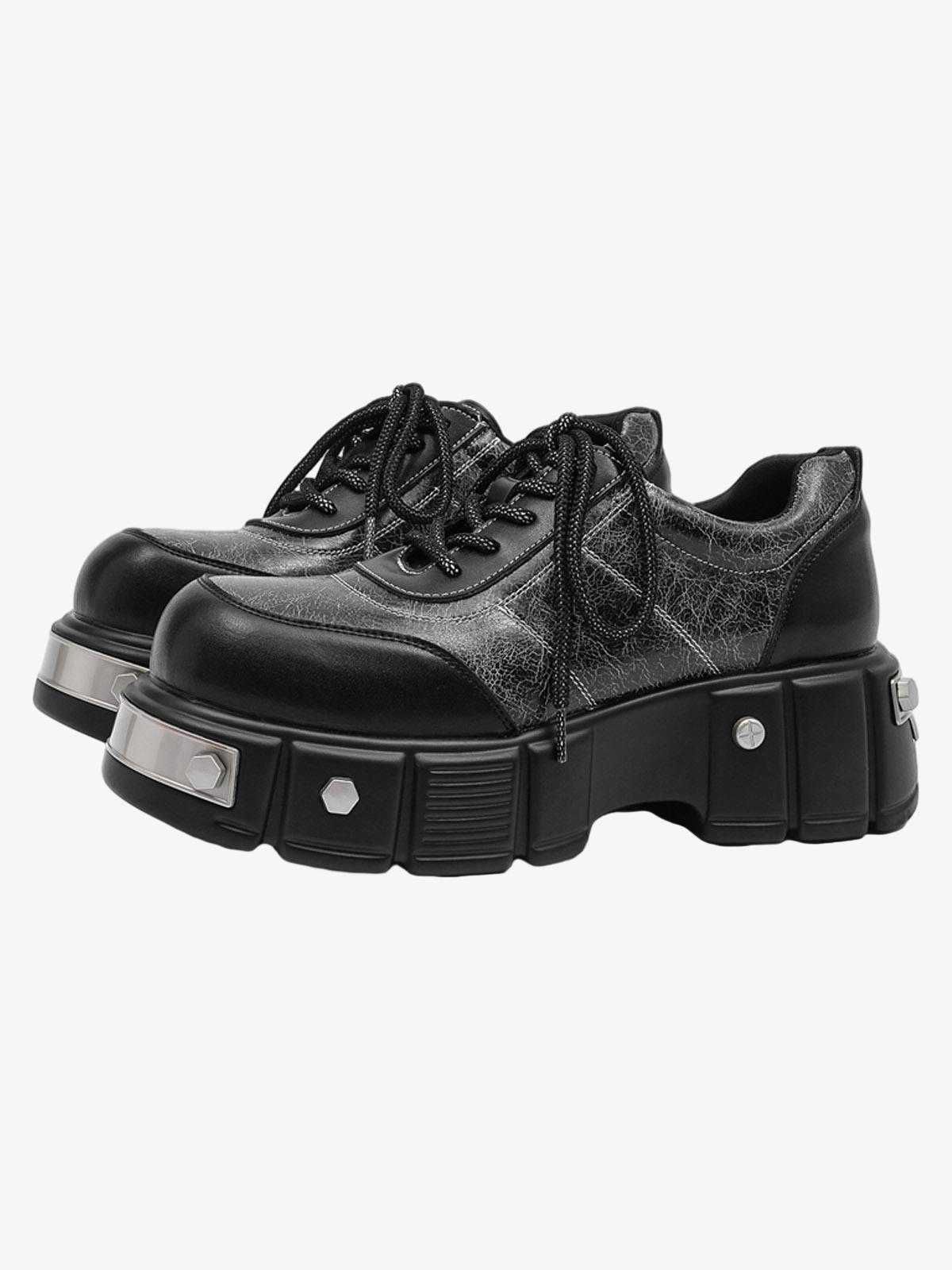 Metal Plate Chunky Leather Shoes